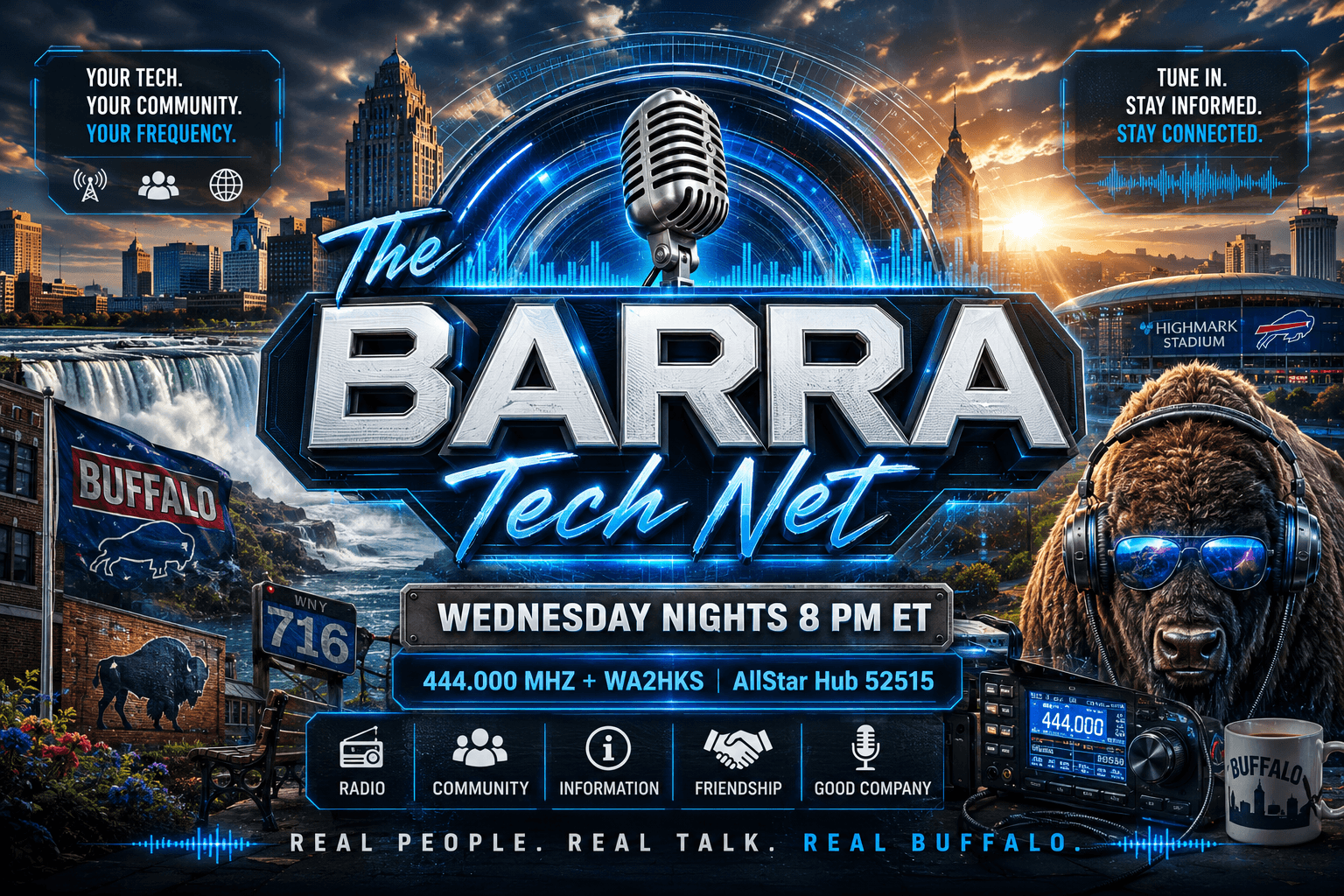 BARRA Tech Net poster sponsored by the Buffalo Amateur Radio Repeater Association W2EUP