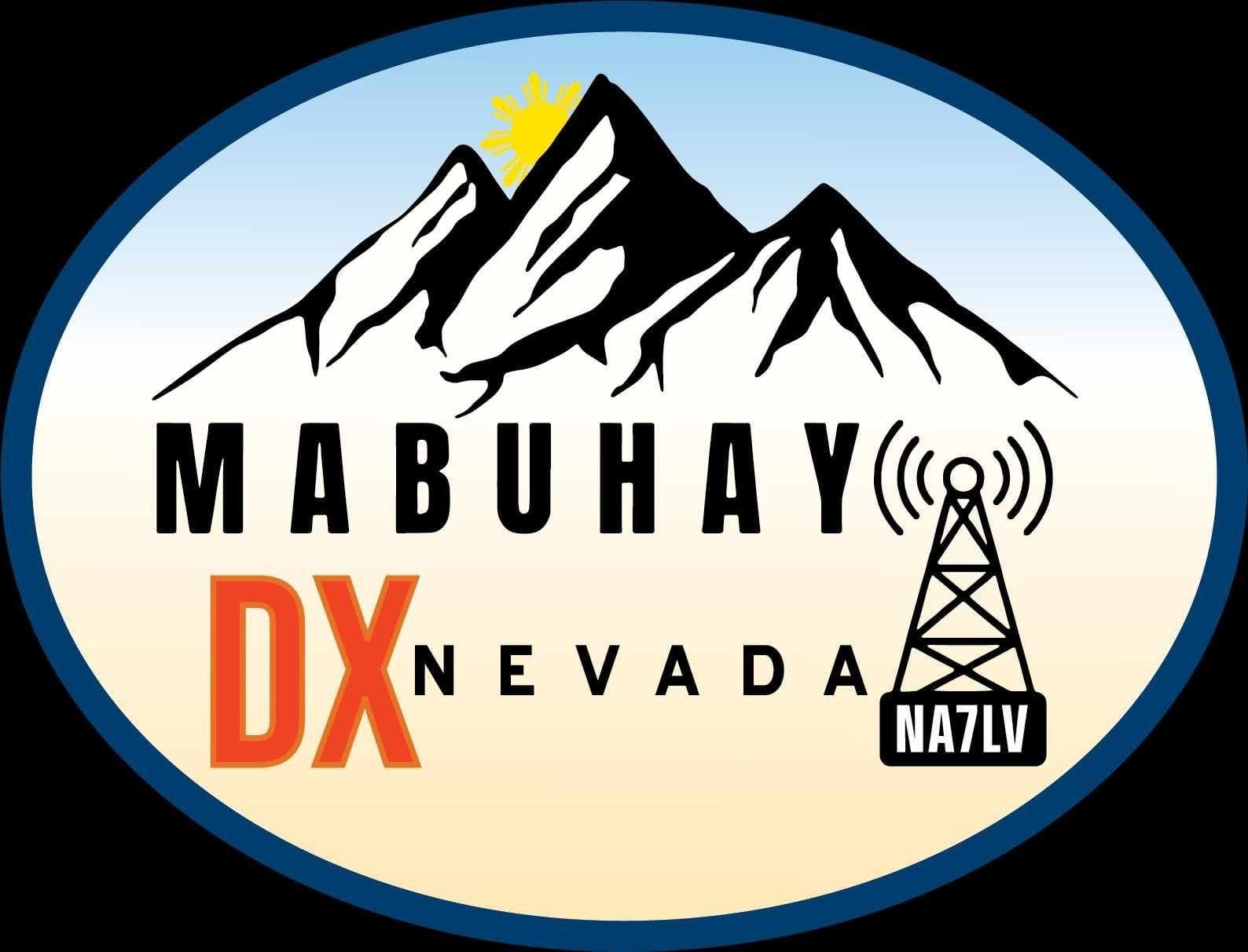 Official Mabuhay DX Club of Nevada NA7LV oval mountain and radio tower logo